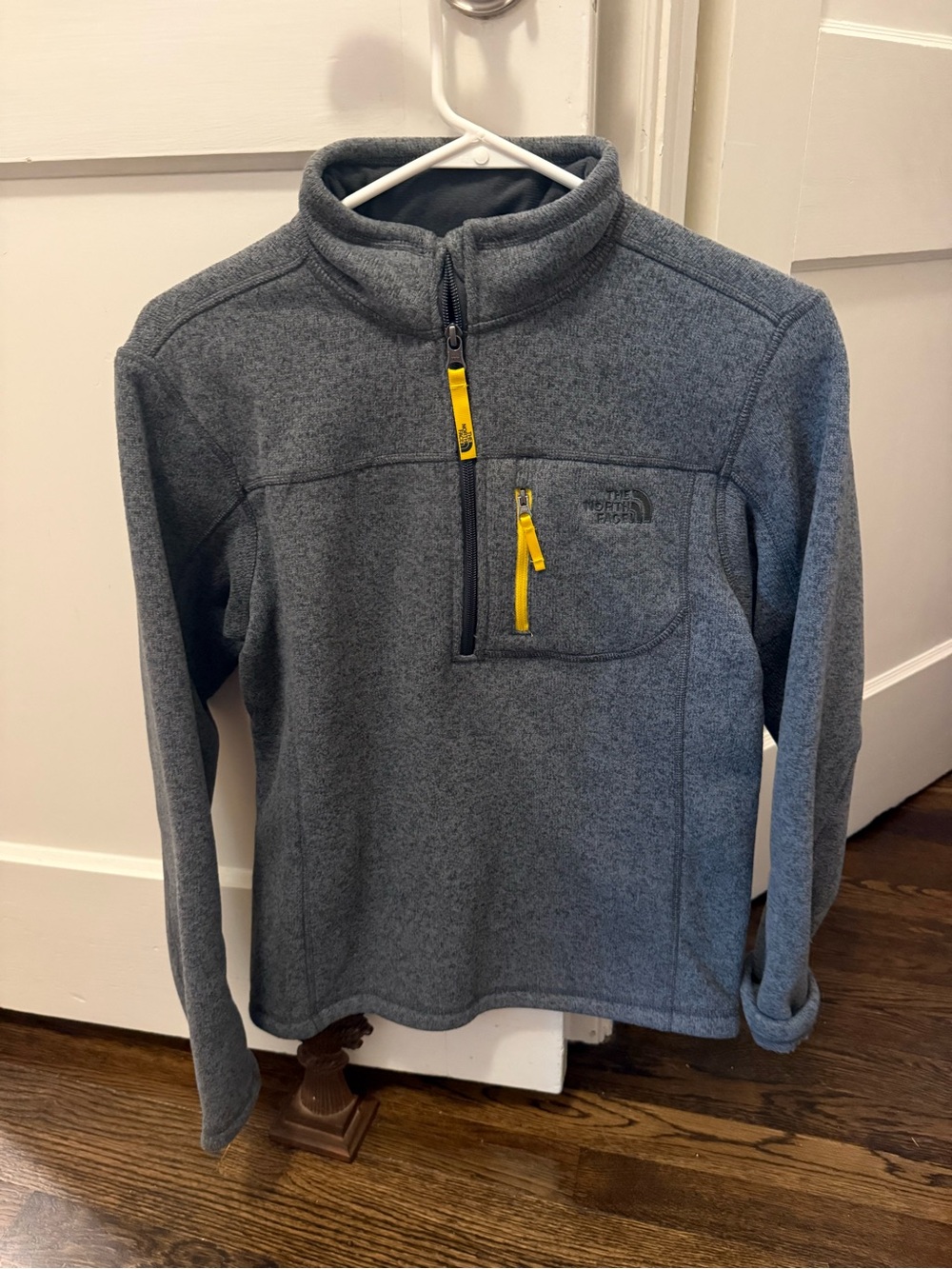 The North Face Gray Fleece Quarter-Zip Pullover with Yellow Zipper Accents
